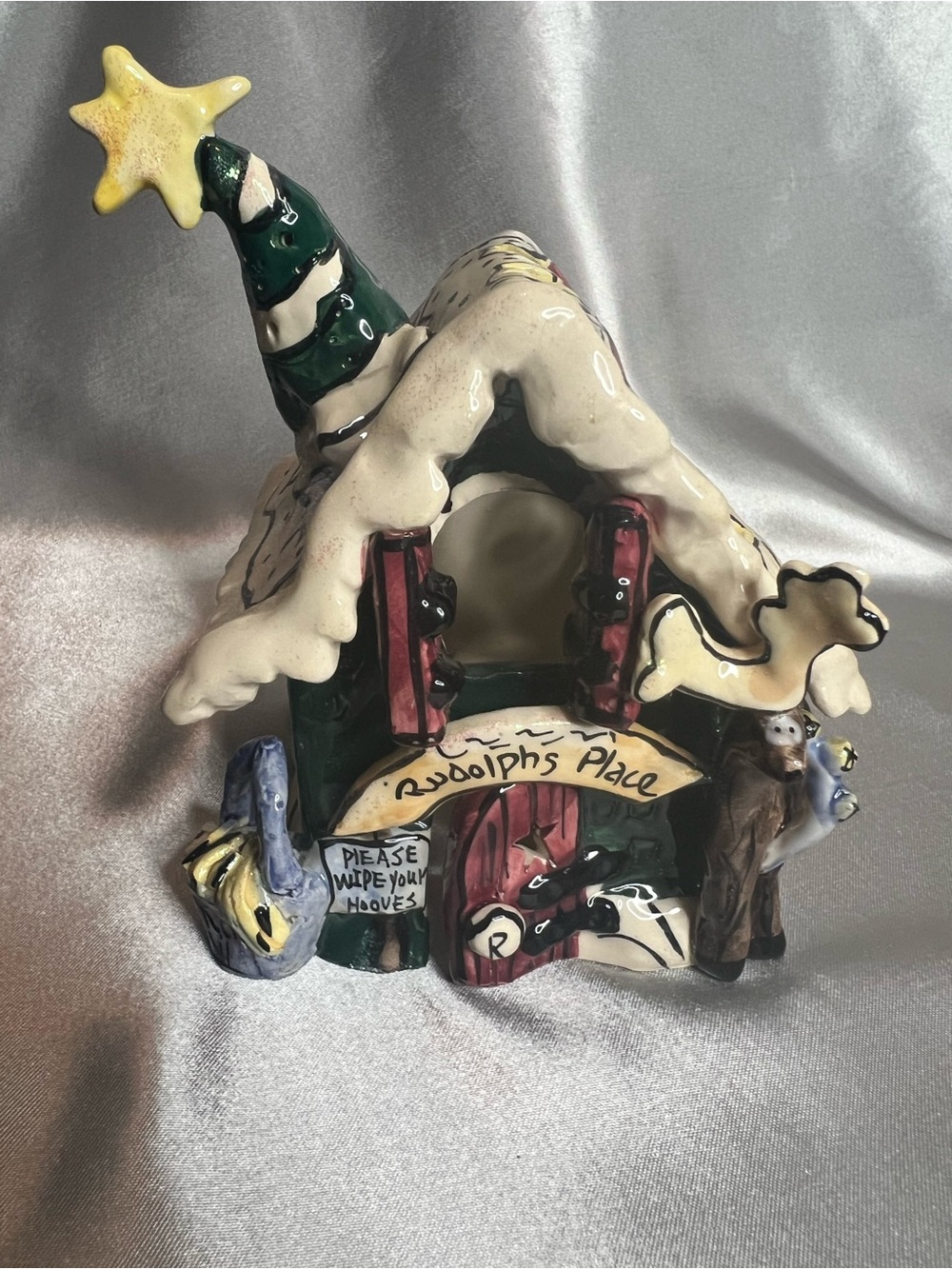 Blue Sky Clayworks by Heather Goldminc “Rudolfs Place” Ceramic Christmas Candle